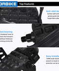 Close-up of Solid One Half Inch Spindle Stationary Bike Pedals With Adjustable Strap showing anti-skid design, black, durable.