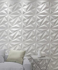 Diamond 3D PVC Wall Panels White, Easy DIY Accent Wall Decor, 19.7 Inch Square Tiles, 12 Pack Covers 32 Sq Ft in living room