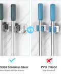 Heavy Duty Wall Mount Mop And Broom Holder 2 Pack with stainless steel vs PVC plastic comparison