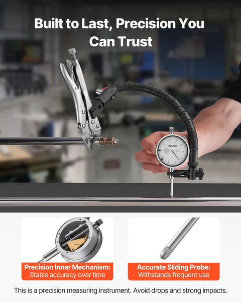 Dial Test Indicator With 360 Degree Flexible Arm And Locking Pliers, 0.001 Inch Accuracy, 0 To 1 Inch Travel in action