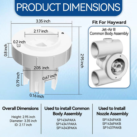 Pro Grade Spa Jet Wrench Tool For Pool And Hot Tub Nozzles SP1434T dimensions and compatibility with Hayward JetAir III