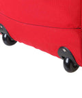 Close-up of robust wheels on a red Arsenal 5005W Large Nylon Rolling Firefighter Rescue Turnout Gear Bag, highlighting durability