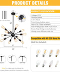 Product details of Sputnik 12-Light Black Chandelier for Living Room and Dining Area, Modern Farmhouse Pendant Lighting.