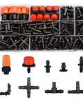 All In One 300 Piece Drip Irrigation Fittings Kit For One Quarter Inch Tubing With Adjustable Emitters in storage box