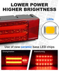 Front view of NeaLia boat trailer light box kit: submersible red LED taillight, IP68 rating, license plate bracket.