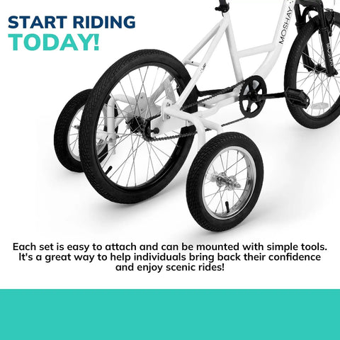 20 Inch Adaptive Training Wheel Bicycle For Beginners With Proportioned Frame Lighter Build And Smaller Grips For Easy Ground Reach And Confidence On Two Wheels Ideal For Teens And Young Adults Learning To Ride, focus on back wheels view