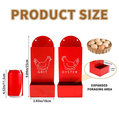Must Have Backyard Bird Gear Two Pack Red Metal Grit And Oyster Shell Feeders with size comparison to a soda can.