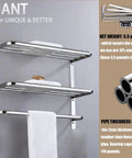 30 Inch Bathroom Shelf 3 Tier Wall Mount Rack With Towel Bars Extra Long Heavy Duty All Metal Build Rust Proof Stainless Steel Chrome Finish Built To Last