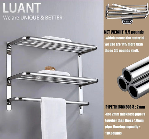 30 Inch Bathroom Shelf 3 Tier Wall Mount Rack With Towel Bars Extra Long Heavy Duty All Metal Build Rust Proof Stainless Steel Chrome Finish Built To Last