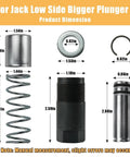 Dimensions of 3 Ton Hydraulic Floor Jack Dual Pump Piston Plunger Kit parts, including bigger low side plunger and spring.