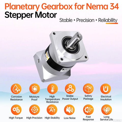 10 To 1 Planetary Gearbox For Nema 34 Stepper Motor With 10 Arcmin Backlash, showing compact and precise design features.