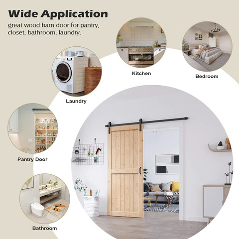 36 By 84 Inches Sliding Barn Door Solid Spruce Panelled Slab With H Frame For Interior Rooms And Storage Closets DIY Assembly