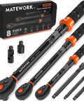 Upgraded 8 Piece Torque Wrench Set with 1/4 3/8 1/2 inch drives, click style, pro grade accuracy, shown with case and adapters