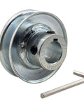 Solid Workhorse Single Groove Web Sheave V Belt Motor Pulley with 3/4 Inch Bore and 2.5 Inch OD, zinc plated steel drive wheel.