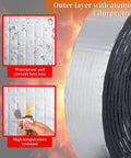 Close-up of Outdoor Pipe Insulation Wrap Two Inch By Thirty Two Point Eight Feet With Foam And Foil Self Adhesive Tape