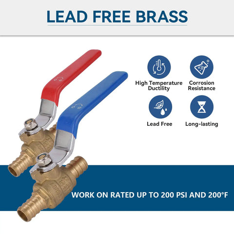 Ten Pack One Half Inch PEX Shut Off Valves Brass Ball Valves With One Quarter Inch Turn Full Port For Hot And Cold Water