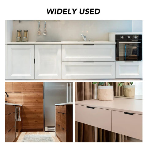 6 Pack Finger Edge Pulls For Cabinets 80mm Length Matte Black Concealed Cabinet Handles installed on kitchen drawers.