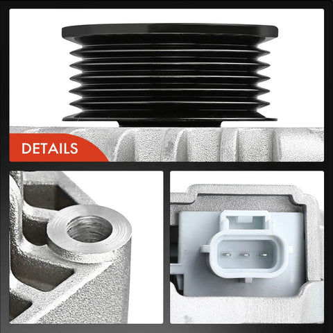 Close-up details of 110A 12V Clockwise Alternator With 6-Groove Pulley Drop-In Ready for Ford F-150 2004-2008 Expedition 2005-2006 Lincoln Navigator