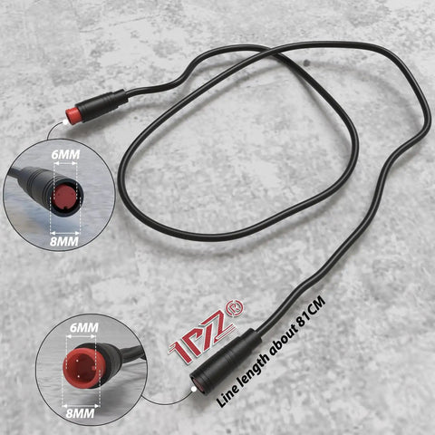 Durable Waterproof 2 Pin Brake Lever Connector for Electric Bikes, black cable with red connectors, 81cm length