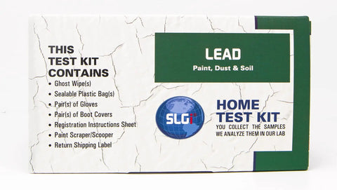 Front view of the Lead Test Kit for Paint, Dust, or Soil 5 Pack, showing contents list and brand logo