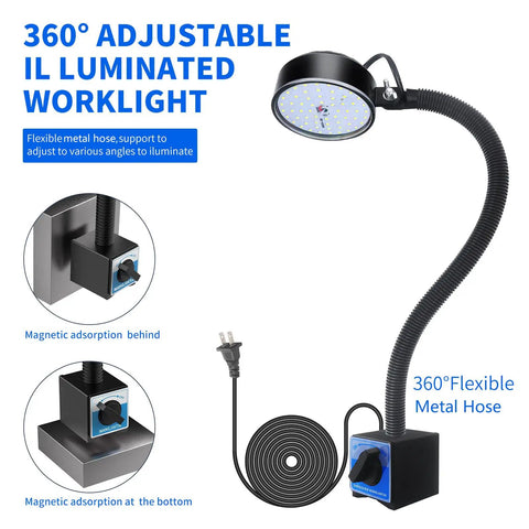 Hella Bright 2000 Lumen Magnetic Work Light With Flexible Arm And Rock Solid Base For Lathes Workbenches And Heavy Duty Premium Industrial Workshops In Black
