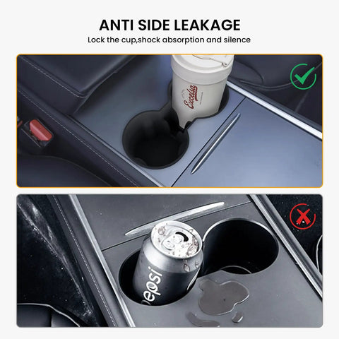 Five Piece Center Console Organizer Tray Set For Tesla Model Y Juniper 2025 2026 showing cup holder design in car interior
