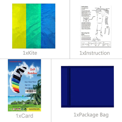 Rainbow Parafoil Kite 55 Inch Pro Stunt Soft Foil Design with instruction manual and carrying bag, 1.4 m wing span