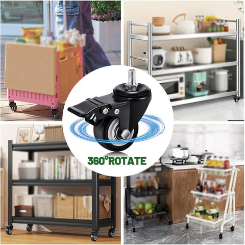 Heavy Duty Silent Polyurethane Swivel Caster Wheels With Threaded Stem And Dual Locking Brakes in various uses and settings.