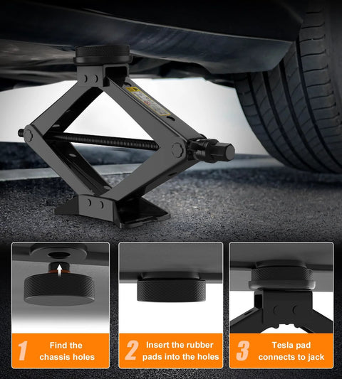 Floor jack pad set for Tesla Model 3/Y/S/X, 4 black rubber pucks with storage bag under the car