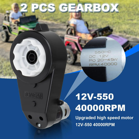 Two Pack 12V RS550 High Speed Motor Gearbox 40000RPM Upgrade for Kids Ride On Cars and Toys Replacement Parts with Drive Engine