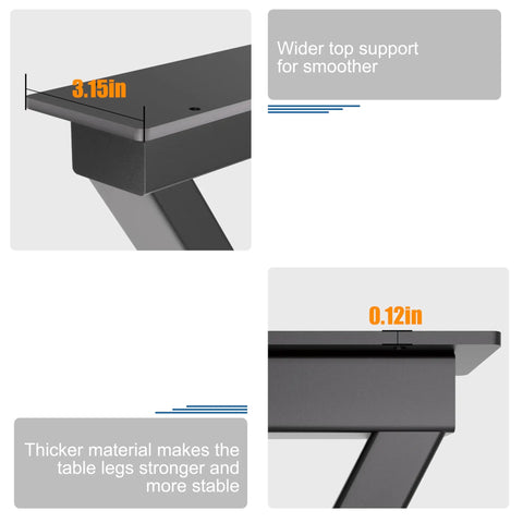 Close-up of Rock Solid Z Shape Coffee Table Legs Set Of 2 showing thickness measurements and support features.