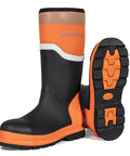 Steel Toe Rubber Boots For Men With Puncture Proof Steel Shank Waterproof Insulated 6mm Neoprene Work Boots With Reflective Strips For Farming Manufacturing And Construction Black Orange Size 8