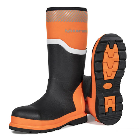 Steel Toe Rubber Boots For Men With Puncture Proof Steel Shank Waterproof Insulated 6mm Neoprene Work Boots With Reflective Strips For Farming Manufacturing And Construction Black Orange Size 8