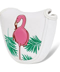 Flamingo Dance Mallet Putter Headcover With Magnetic Closure Eco Friendly Synthetic Leather White Wood Look For Heel Shaft Putters