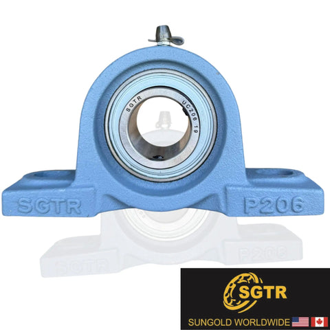 Front view of 2 Pack Beefy Heavy Duty Pillow Block Bearing UCP206-19 1 3/16 Inch Bore with solid cast iron housing.