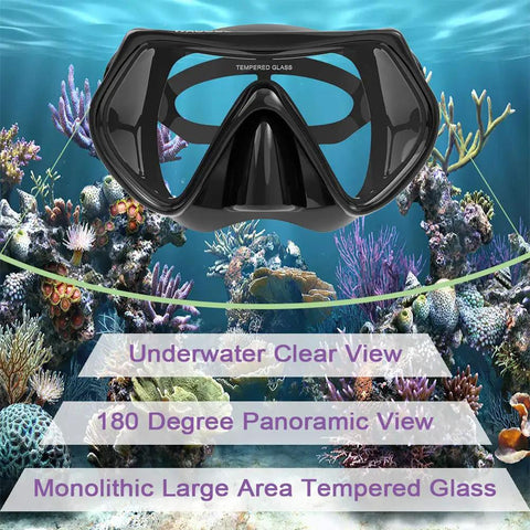Complete Snorkeling And Diving Gear Package Set For Adults with black anti fog mask and tempered glass lens