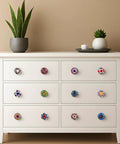 Set Of 12 Multicolor Ceramic Knobs Hand Painted For Cabinets, Furniture, Doors And Drawers 2.55 Inch Height And 1.5 Inch Diameter