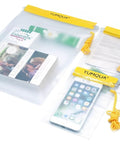 Clear Waterproof Dry Bags Set Of Three Pouches For Phone, Camera, Maps And Documents, Water Tight Frosted PVC Case In Yellow