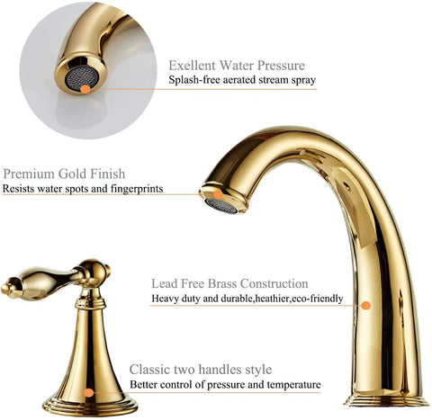 Solid Brass Widespread Bathroom Faucet With High Arc Deck Mount, 3-Hole 2-Handle Lavatory Faucet, Ceramic Valve, Nickel Plated Finish