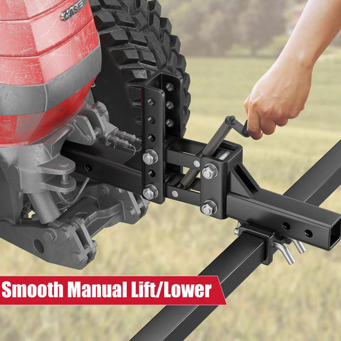 Heavy Duty 50 Inch Manual Implement Lift With 1 Point Lift System and 2 Inch Hitch Receivers in use on ATV by hand crank