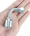 Hydraulic elbow fitting, 1/4-inch JIC 37° female, 90-degree, silver metal
