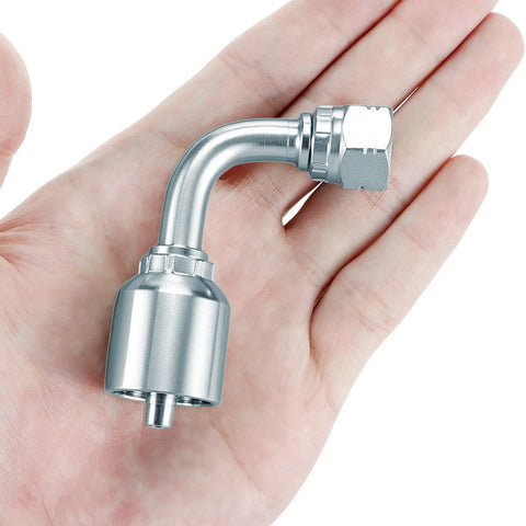 Hydraulic elbow fitting, 1/4-inch JIC 37° female, 90-degree, silver metal