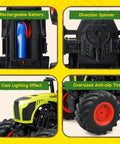 Big Monster Truck Tractor RC Toy For Kids 1 To 16 Scale With Lights And Sounds 2.4 GHz Remote Control, battery and tires details