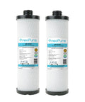 10 Inch Carbon Block Water Filter For RV Boat And Camper Filtration Compatible With RCS FR1 Housing Reduces Chlorine Sediment And VOCS Dual O Ring Design For Leak Free Performance 2 Pack image showing two filters side by side.