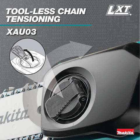 18V LXT Brushless Cordless Extendable Pole Saw tool-less chain tensioning feature, split shaft for easy length change