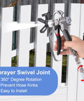 66 Foot Airless Paint Sprayer Hose Kit With Quarter Inch Npt Fitting Supports Up To 8500 Psi with swivel joint and spray nozzle.