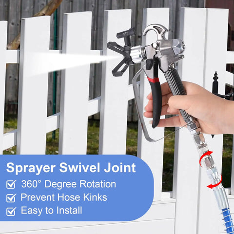 66 Foot Airless Paint Sprayer Hose Kit With Quarter Inch Npt Fitting Supports Up To 8500 Psi with swivel joint and spray nozzle.
