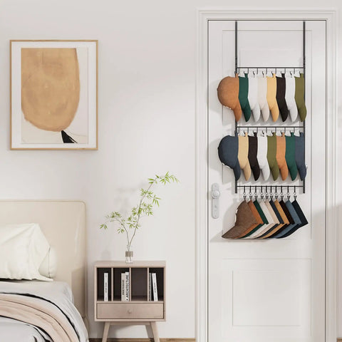 Over Door Hat Rack 3 Tier Wall Mount With 16 Hooks And 10 Movable Clips Keeps Your Cap Collection Sorted Solid Heavy Duty Setup Holds 26 Baseball Hats Zero Hustle Organization Smart Storage Solution For Bedroom Closet Pro Move