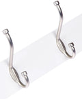 Wall Mounted Coat Rack With Wood Base And Five Double Metal Hooks For Entryway Or Bedroom, Space Saver Storage Organizer In White Finish