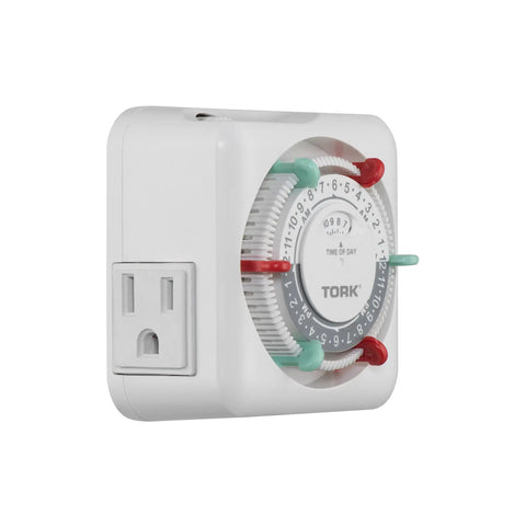 Heavy Duty Indoor Mechanical Appliance Timer With Dual Receptacles Boasts 15 Amp Rating Plus Set It And Forget It Programming For Lamps And Small Household Items, white finish